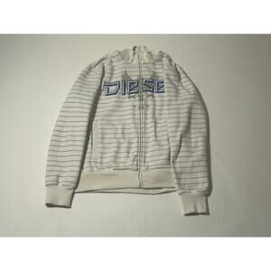 Vintage Diesel Jacket – White & Blue Striped, Size Large